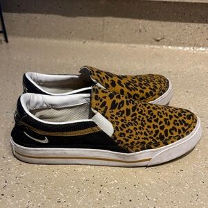 Nike Leopard Print Slip-On Sneakers - Black and Yellow